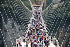 tourists visiting the Zhangjiajie Glass Bridge