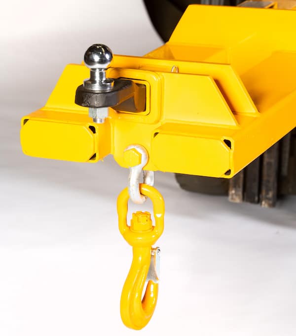 close up of a yellow forklift attachment
