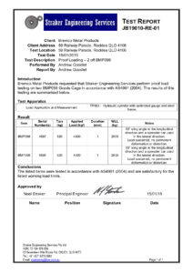 Proof Load Certificate of Conformance